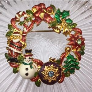 VTG SIGNED CHRISTOPHER RADKO Christmas Wreath Holiday Enamel Brooch